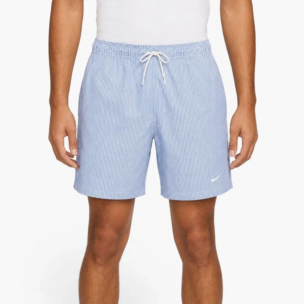 Nike Men Blue White Seersucker Stripe Swim Volley Shorts NESSG506-434 Medium